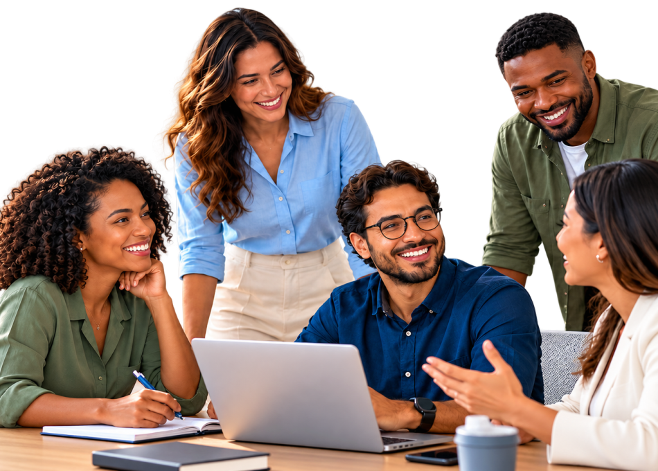 Equipe diversa em reunião colaborativa